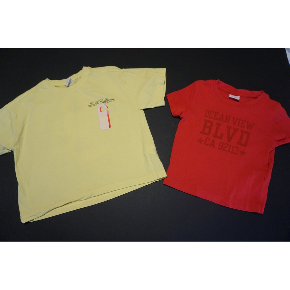 Zara Kids Graphic T-Shirt Bundle Yellow LA California Red Ocean View Blvd 2pc